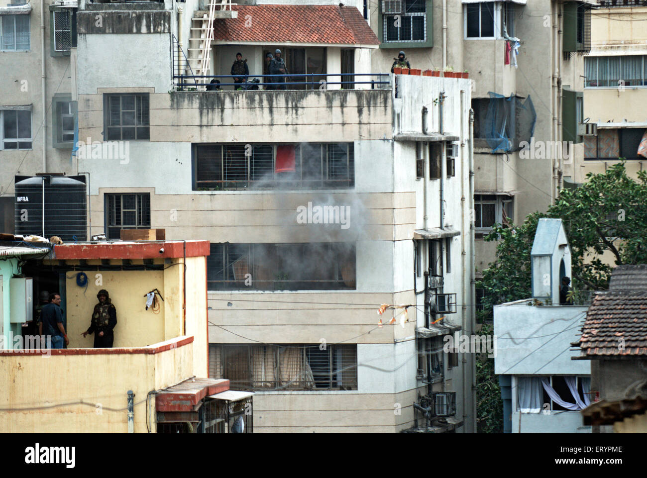 26/11 Bombay Terroranschlag 2008 , Granatwerfer , Nariman House , Synagoge , Chabad House , Colaba , Bombay , Mumbai , Maharashtra , Indien , Asien Stockfoto