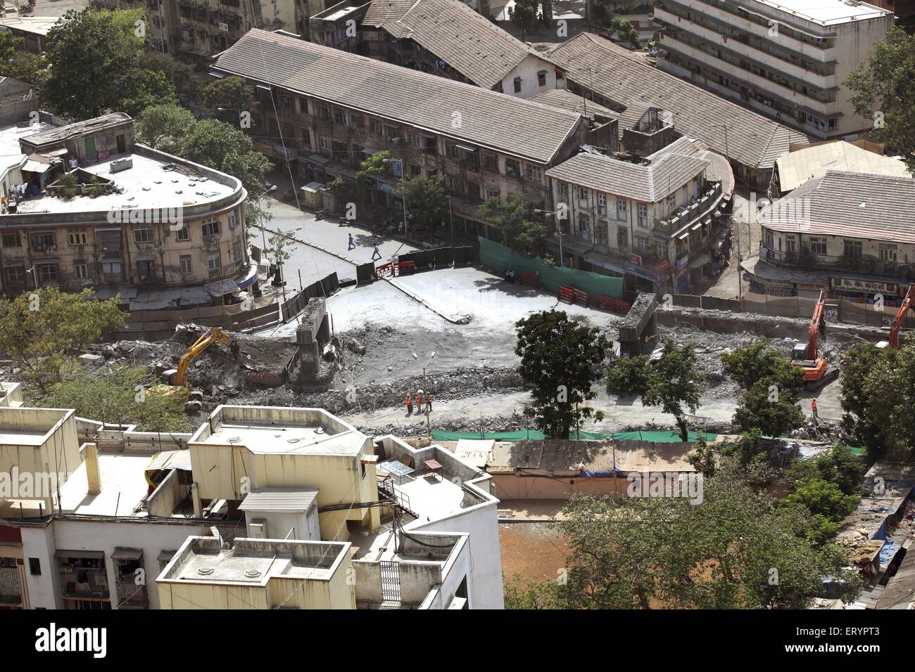 Luftaufnahme von Lal BAUG Überflug Abriss, Lalbaug, Currey Road, Lower Parel, Bombay, Mumbai; Maharashtra; Indien, asien Stockfoto