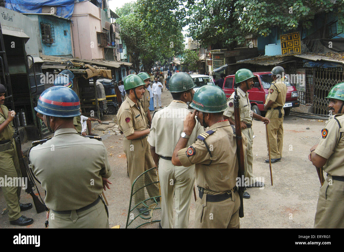 Polizei, um Aufruhr zu kontrollieren, Cheeta Camp, Posaune, Bombay, Mumbai, Maharashtra, Indien, indische Sicherheit, Asien Stockfoto