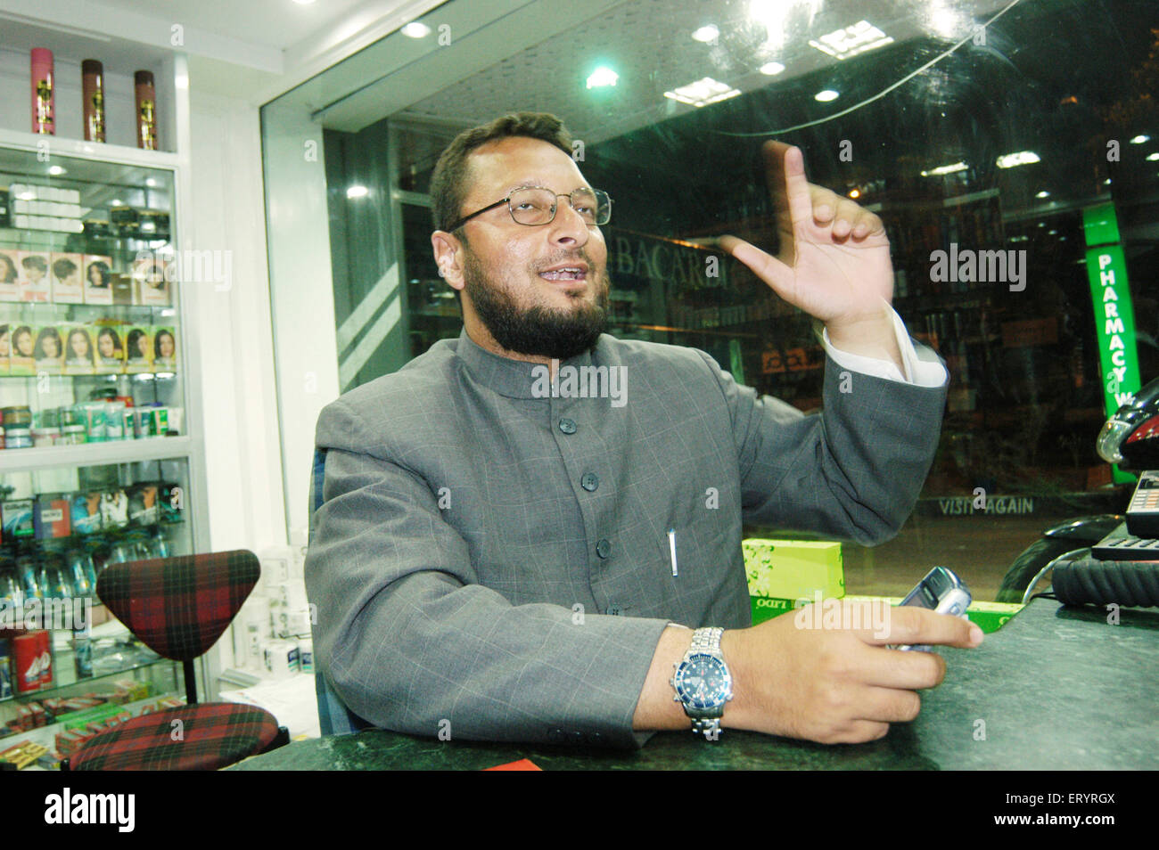 Asaduddin Owaisi, indischer Politiker, Präsident von All India Majlis-e-Ittehadul Muslimeen, AIMIM, Salar e Milrat, Kommandant der Gemeinschaft, Indien Stockfoto