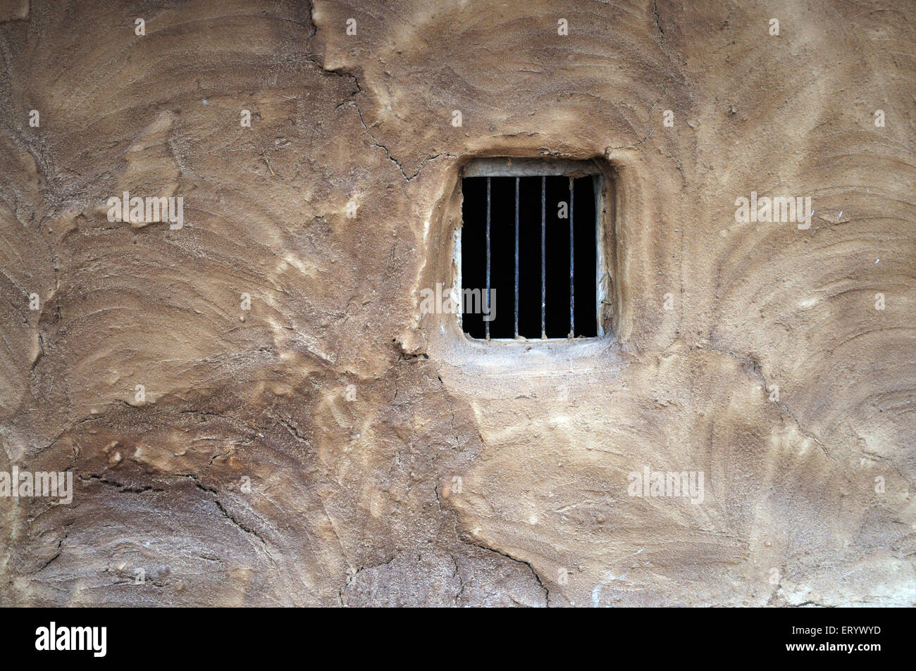 Schlamm und Kuh Dung Mischung Mantel an der Wand; Bhuj; Kutch; Gujarat; Indien Stockfoto