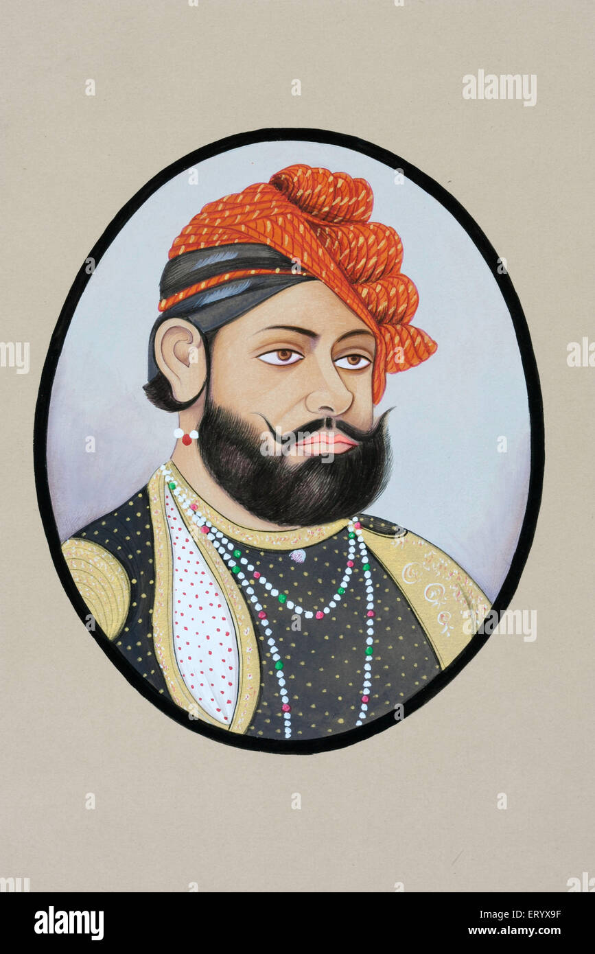 Miniaturmalerei von Maharaja Jaswant Singh Stockfoto