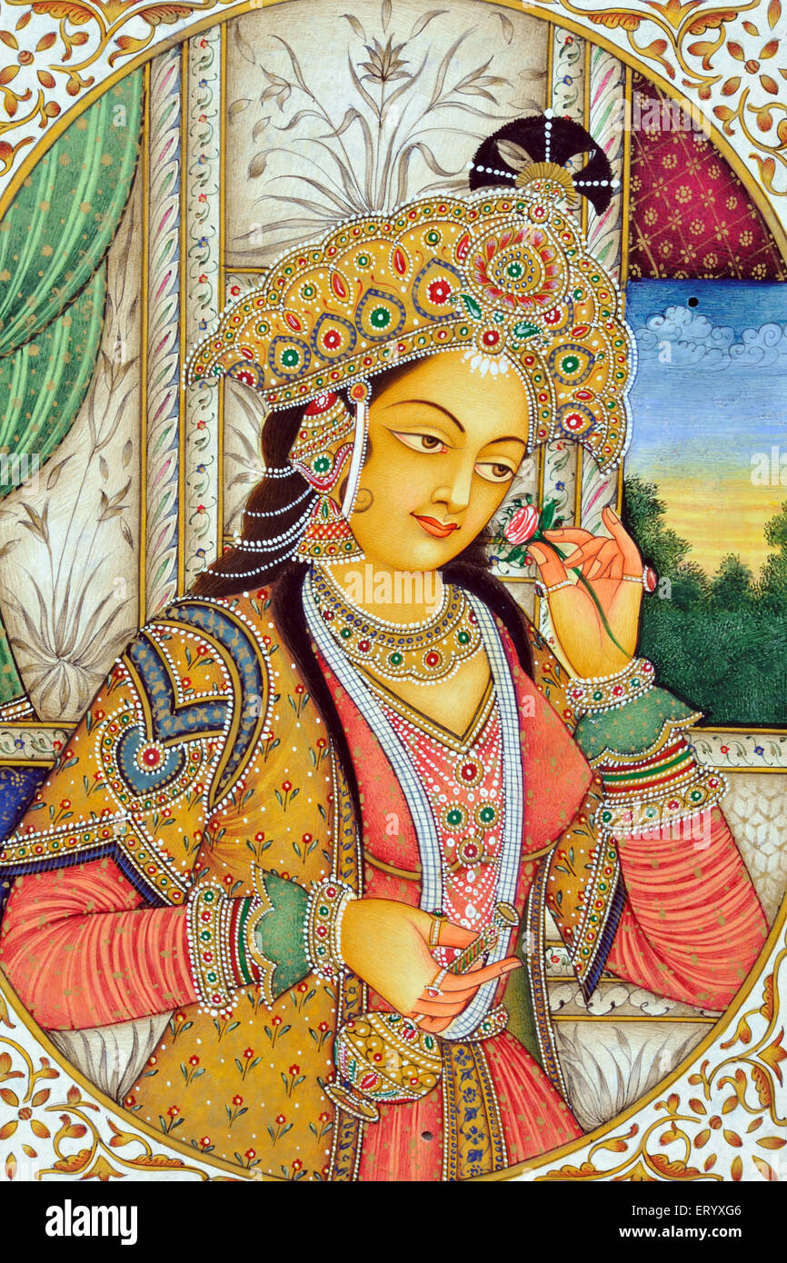 Miniaturmalerei von Mughul Königin Mumtaz Indien Asien Stockfoto