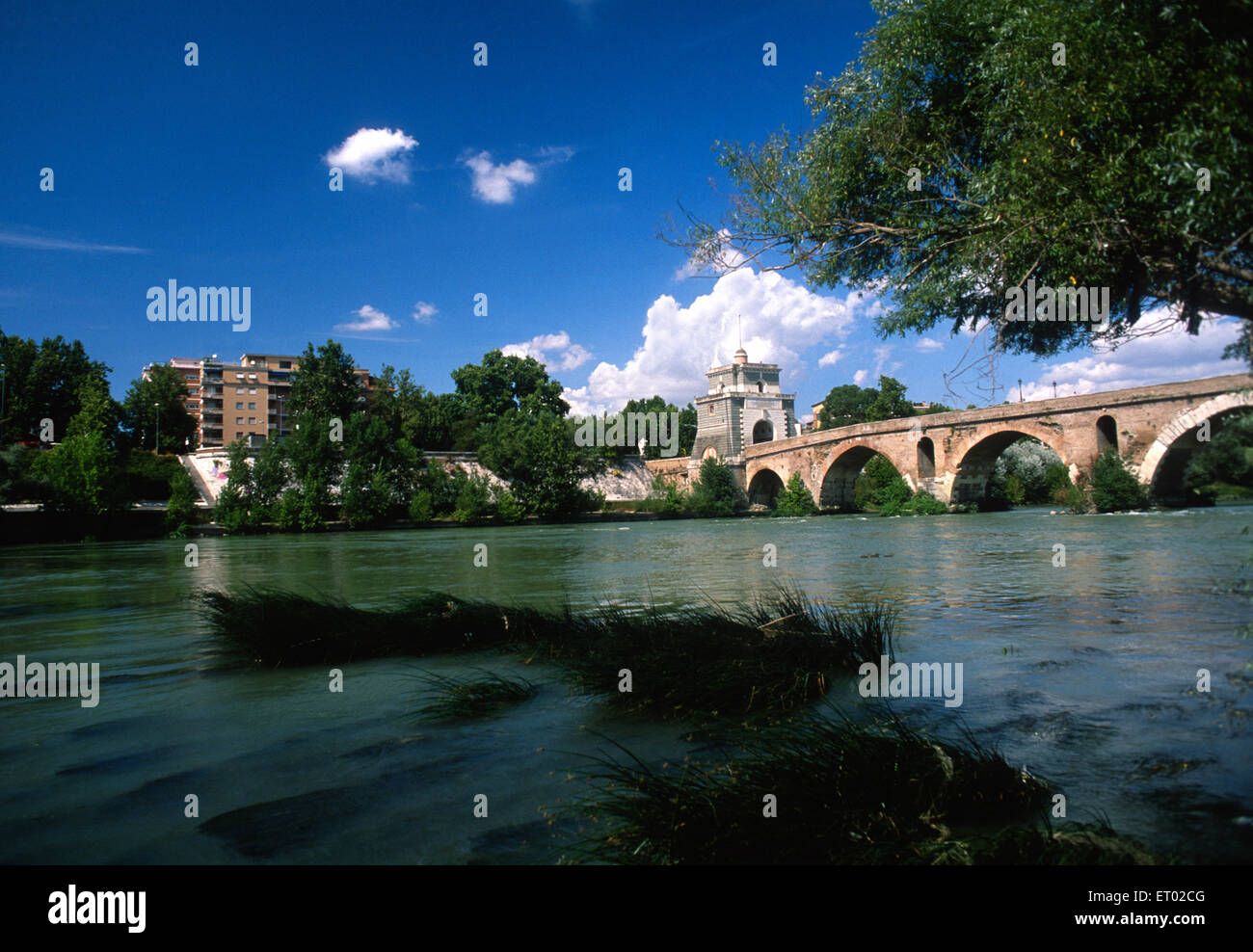 Antike römische Milvio Brücke am TheTiber Fluss, Rom, Latium, Italien, Europa Stockfoto