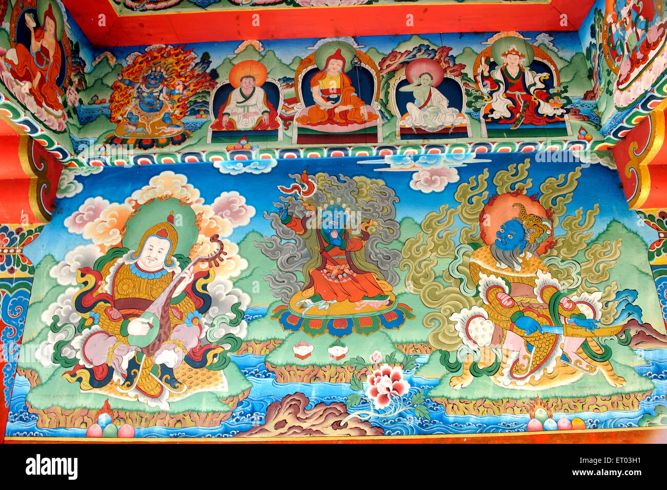 Fresko in buddhistischen Schrein , Chame , Manang , Gandaki-Zone , Nepal , Federal Democratic Republic of Nepal , Südasien , Asien Stockfoto