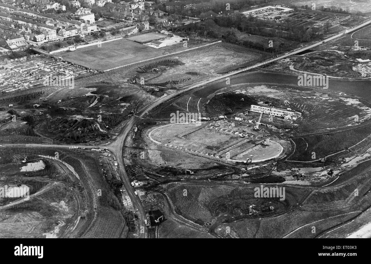 Luftbild von der Baustelle, die der Internationalen Gartenschau werden. 29. April 1983 Stockfoto