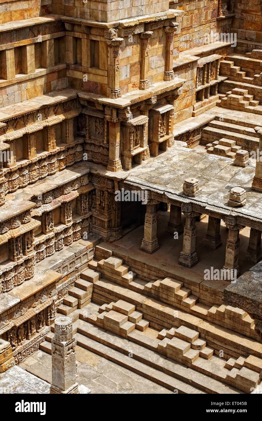 Rani Ki Vav; Steinbildhauen; unterirdische Struktur; Schritt gut; Patan; Gujarat; Indien Stockfoto