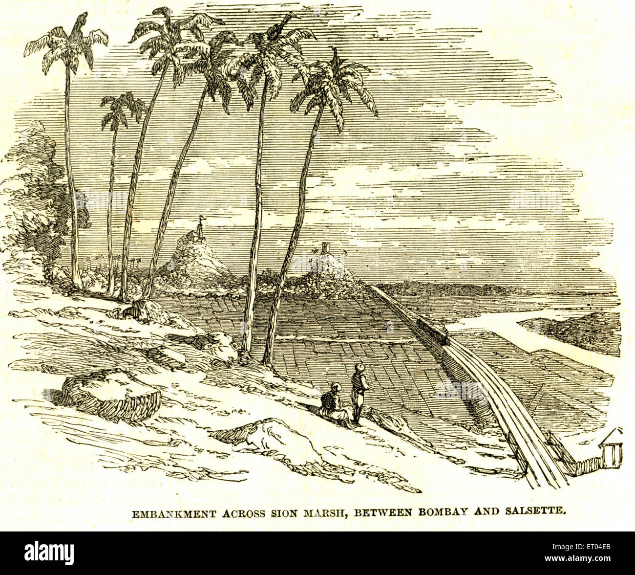 Böschung in Sion Sumpf zwischen Bombay und Salsette jetzt neu Mumbai; 4. Juni 1853; Maharashtra; Indien Stockfoto
