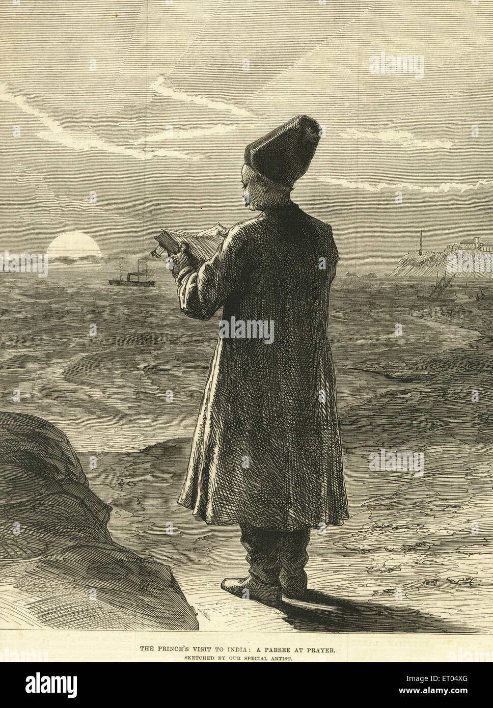 Der Prinz Besuch in Indien; ein Parsi im Gebet; 20. November 1875 Stockfoto