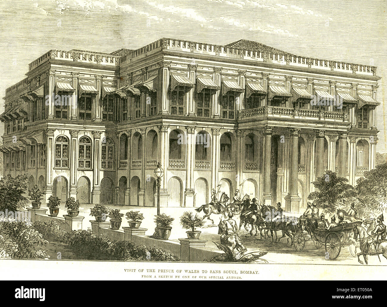 Besuch des Prinzen von Wales im Sans Souci, jetzt Masina Hospital, 5.. Februar 1876, Bombay, Mumbai, Maharashtra, Indien, Asien, alter Jahrgang 1800s Bild Stockfoto