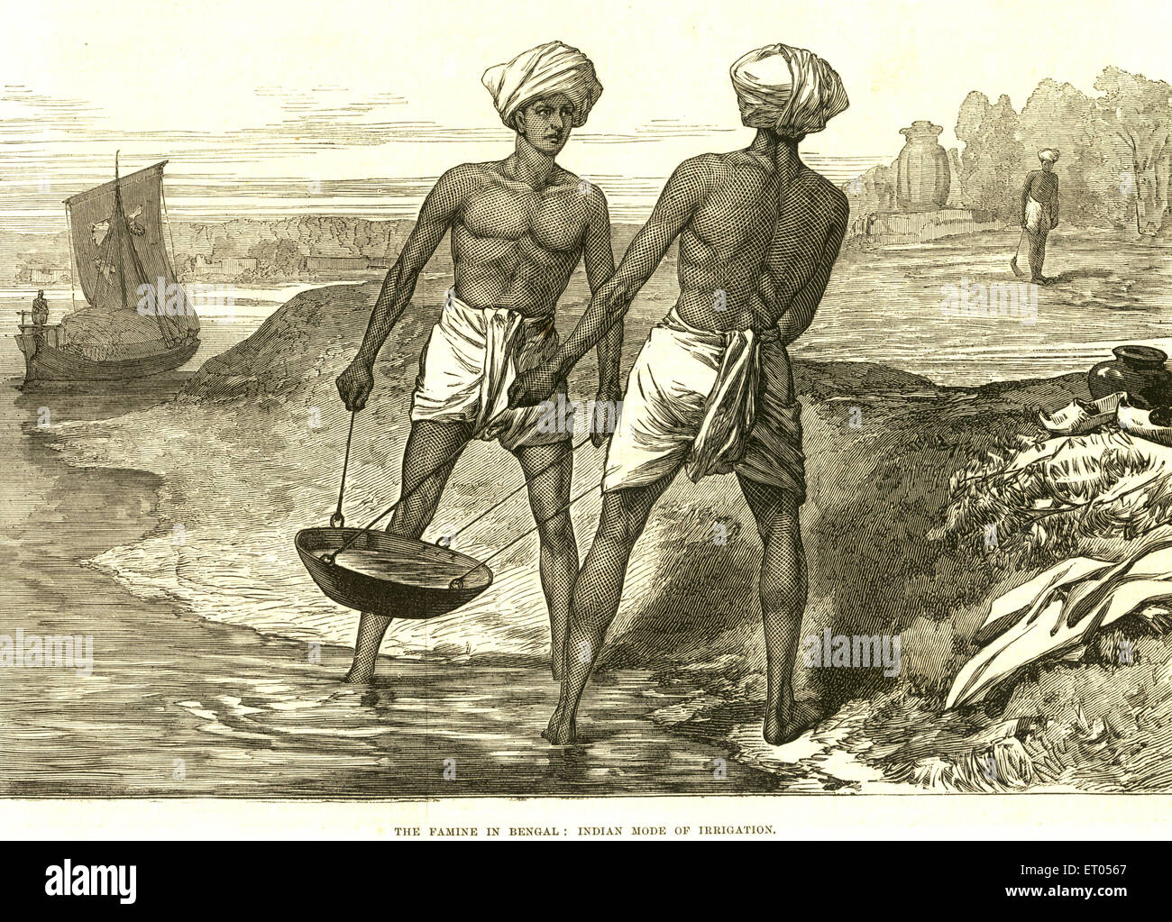 Hungersnot in Bengalen; Indische Art der Bewässerung; Indien Stockfoto