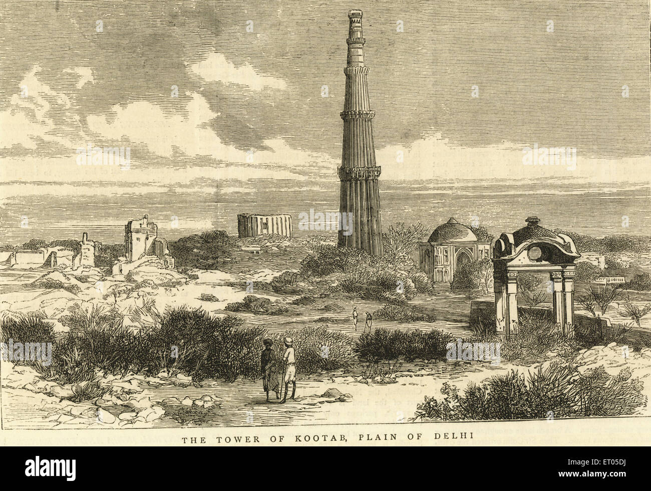 Alte vintage 1800s Turm von qtab, Qutab Minar, Delhi, Indien - jsa 151583 Stockfoto