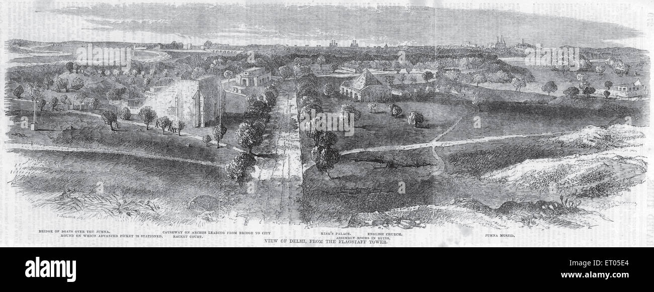 Ansicht von Delhi; aus dem Flagstaff-Turm; Indien Stockfoto