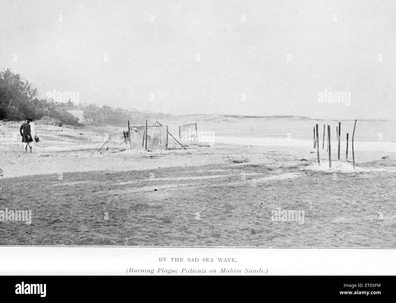 Beerdigungspyre für brennende Pest Patienten, Beulenpest Epidemie, Mahim, Bombay, Mumbai, Maharashtra, Indien, Asien, Jahrgang, 1800er Stockfoto