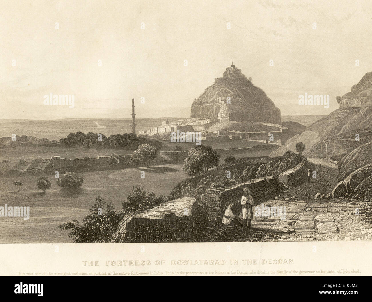 Daulatabad Fort im Deccan im Besitz des Nizam von Hyderabad; Maharashtra; Indien; alter Jahrgang 1800s Bild Stockfoto