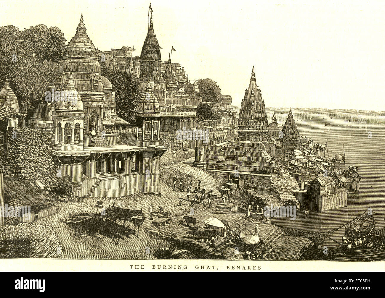 Tempel; brennende Ghat; Benares; Varanasi; Uttar Pradesh; Indien Stockfoto