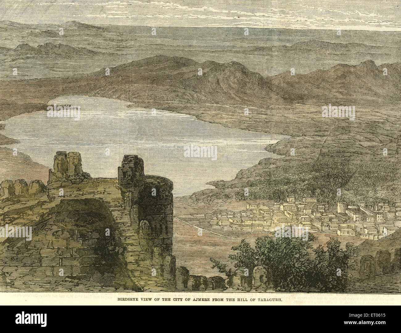 Birdseye-Blick auf die Stadt Ajmer aus der Halle Taragurh; Rajasthan; Indien Stockfoto