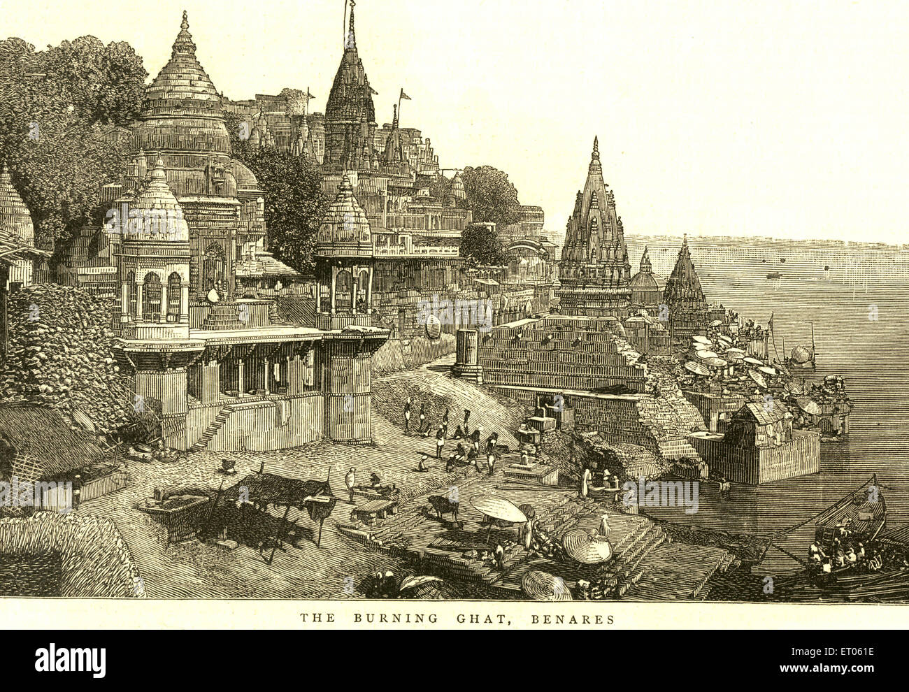 Das Brennen Ghat; Benares; Varanasi; Uttar Pradesh; Indien Stockfoto