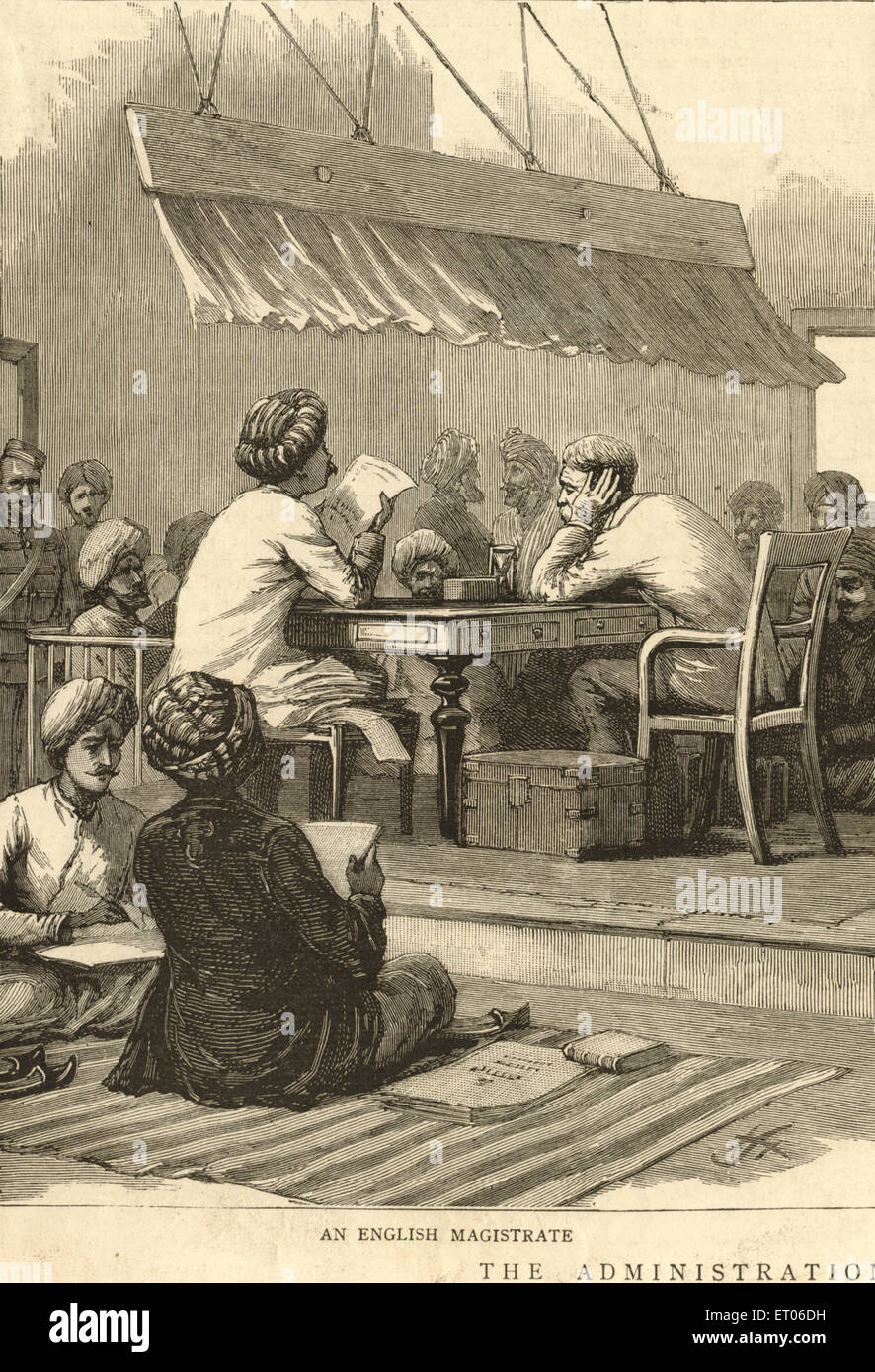 Ein englischer Richter, britische Regierung, Grafik 16.. Januar 1886, altes Bild aus dem Jahr 1800s, Indien Stockfoto