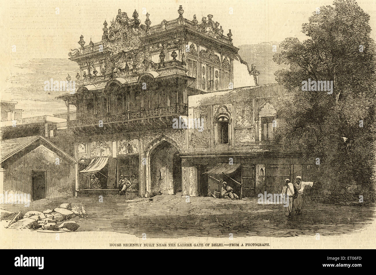 Haus in der Nähe von Lahore Tor, Lahori Tor, Red Fort, Delhi, Indien, alten Jahrgang 1800s Stockfoto