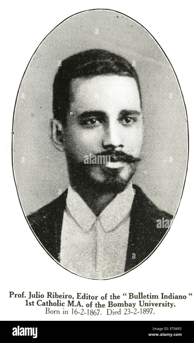 Prof. Julio Ribeiro, Herausgeber von Bulletim Indiano, 1. Katholischer MA der Bombay University, geboren 16-2-1867 gestorben 23-2-1897 Stockfoto
