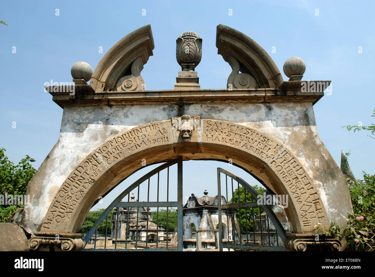 Niederländischer Friedhof, holländisches Mausoleum, Pulicat, Pazhaverkadu, Thiruvallur District, Tamil Nadu, Indien, Asien Stockfoto