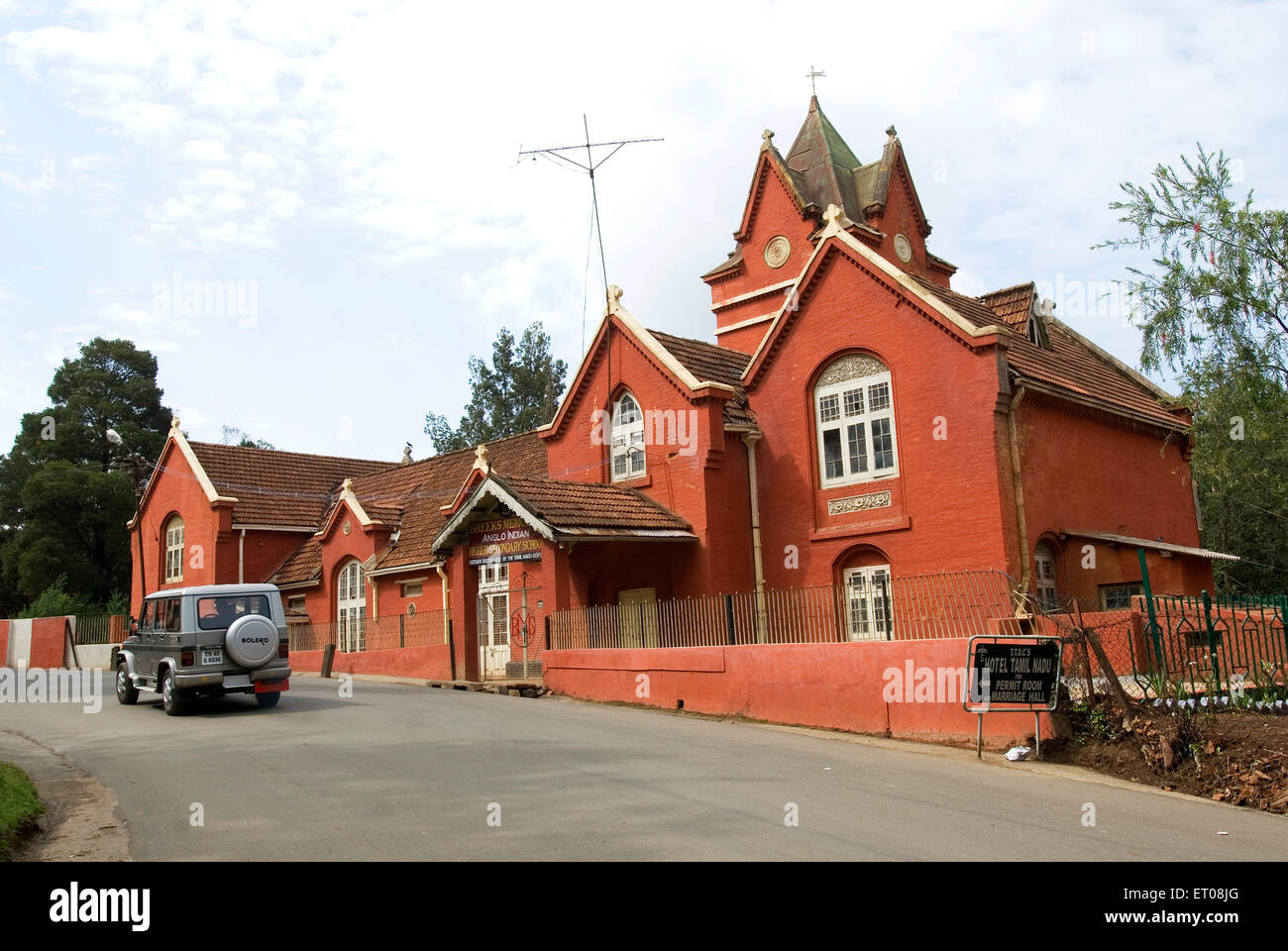 Breeks Memorial Anglo Indian Higher Secondary School, Ooty, Udhagamandalam, Hill Station, Nilgiris, Western Ghats, Tamil Nadu, Indien, Asien Stockfoto