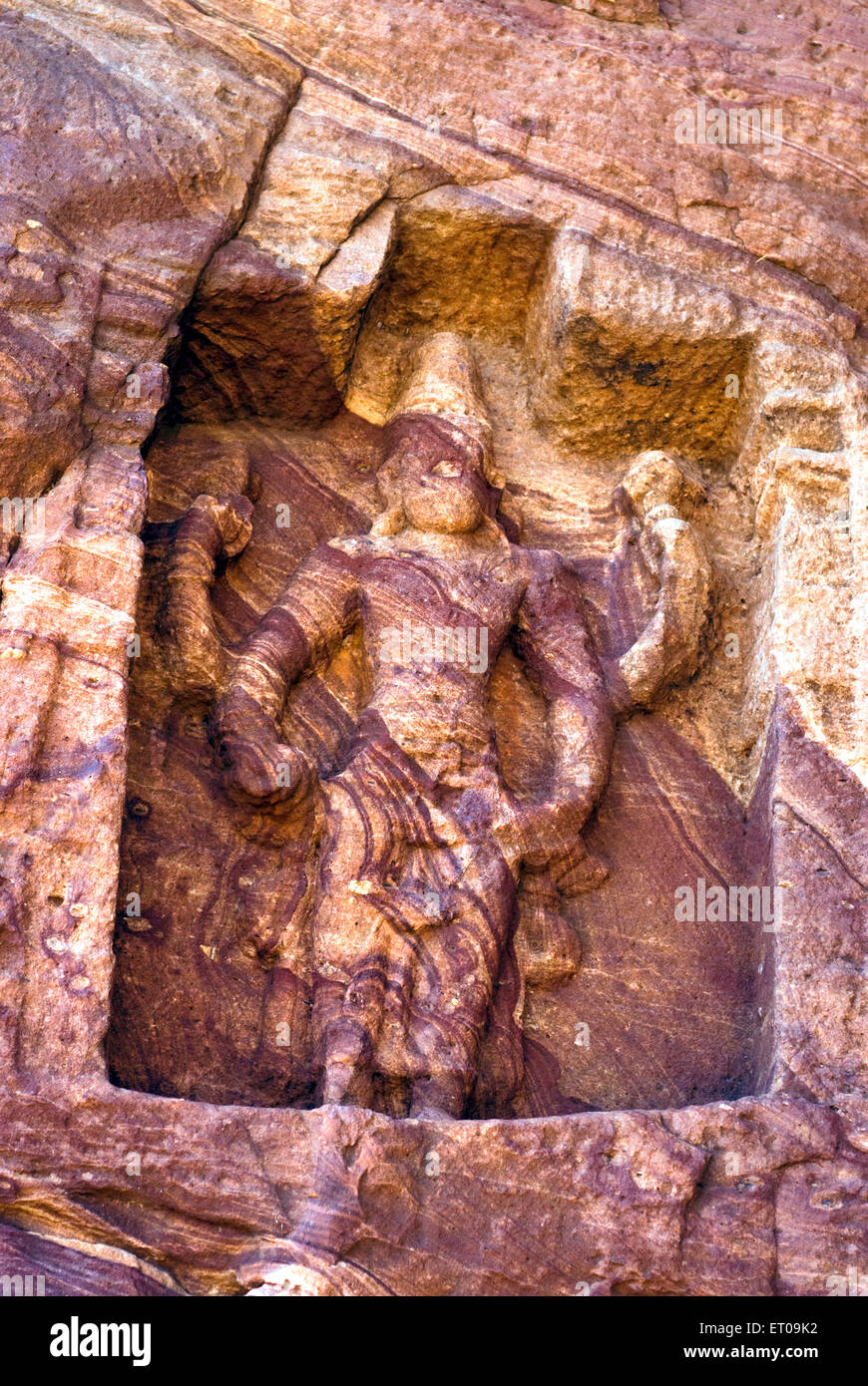 Avatar von Vishnu Basrelief in Höhle Tempel 7. Jahrhundert; Badami; Karnataka; Indien Stockfoto