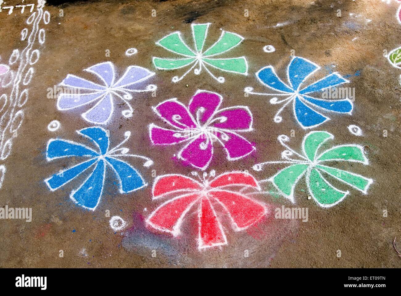 Pongal Festival, Thai Pongal, Tai Pongal, Kolam Design, Rangoli Design, Tamil Nadu, Indien, Asien Stockfoto