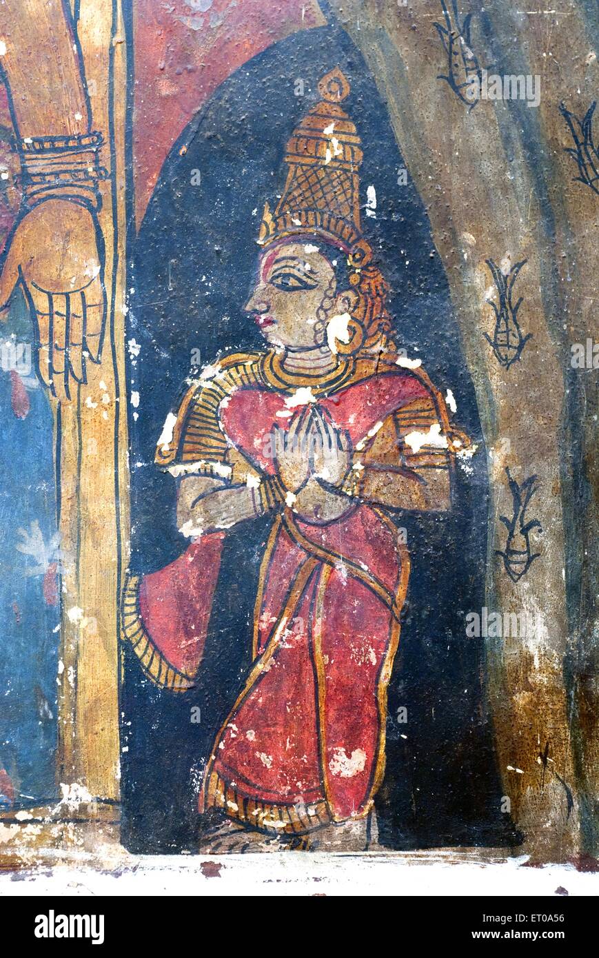 17. Jahrhundert Wandbilder an die Wand im Varadaraja Perumal Vishnu-Tempel in Kanchipuram; Tamil Nadu; Indien Stockfoto