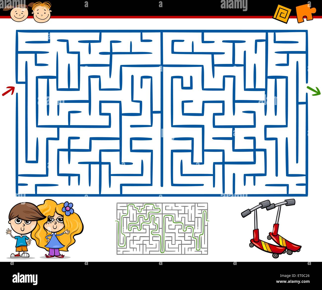 Cartoon-Illustration der Bildung Irrgarten oder Labyrinth-Spiel für
