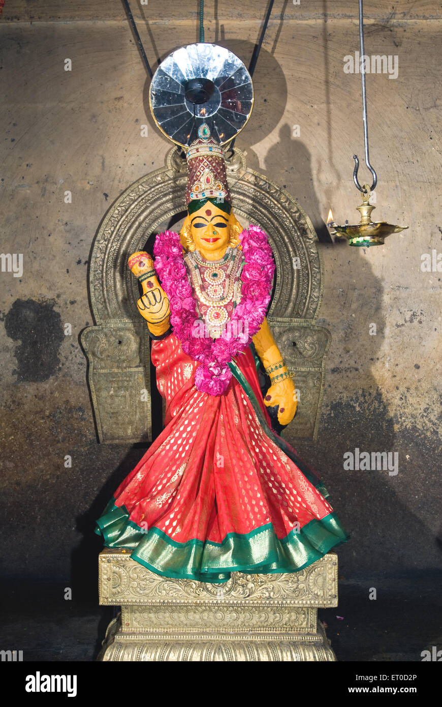 Göttin Parvati in Ainootheswarar Periyanayaki Tempel; Mathur in der Nähe von Karaikudi; Tamil Nadu; Indien Stockfoto
