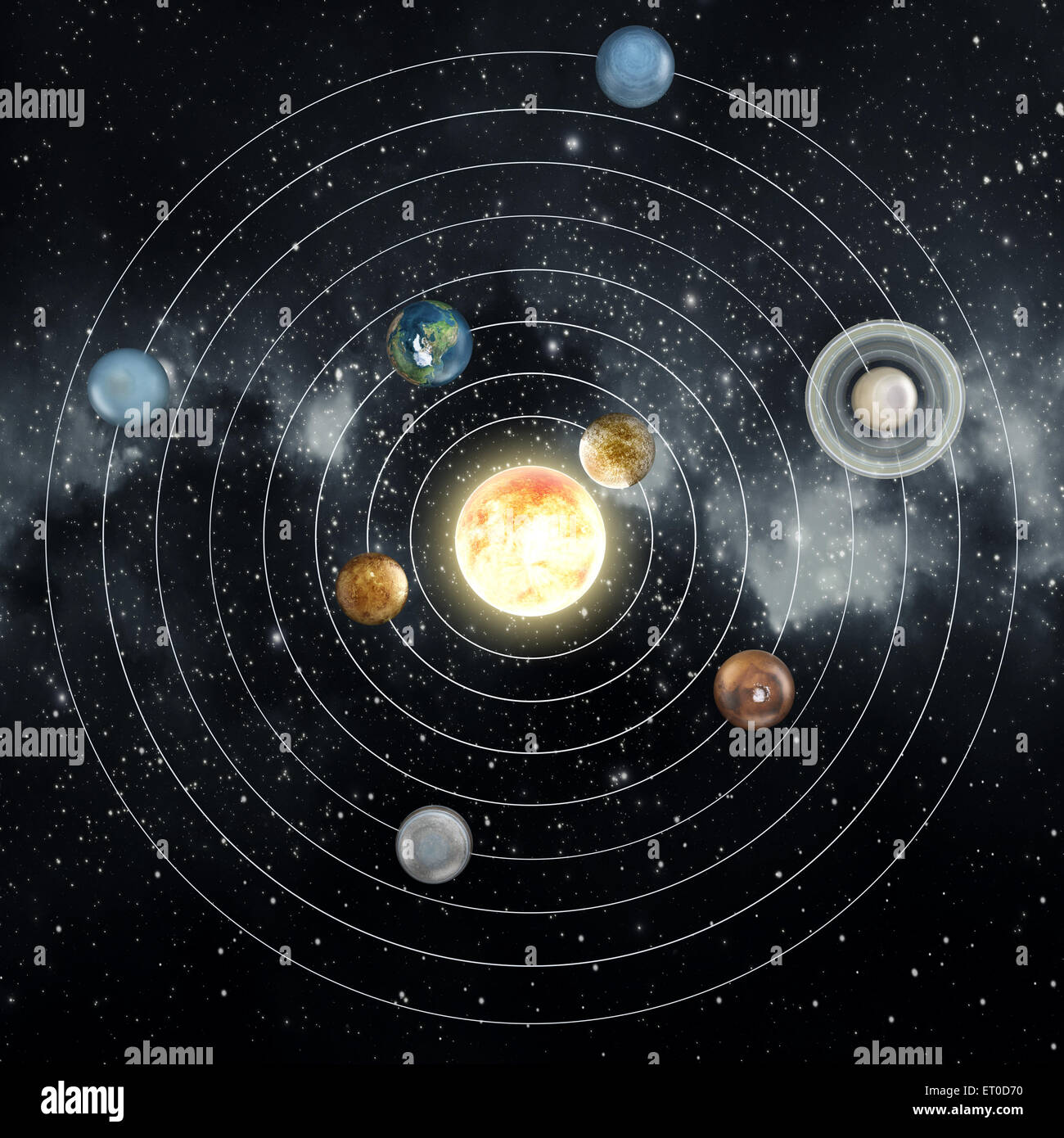 Sonnensystem-Diagramm in den Raum. Stockfoto