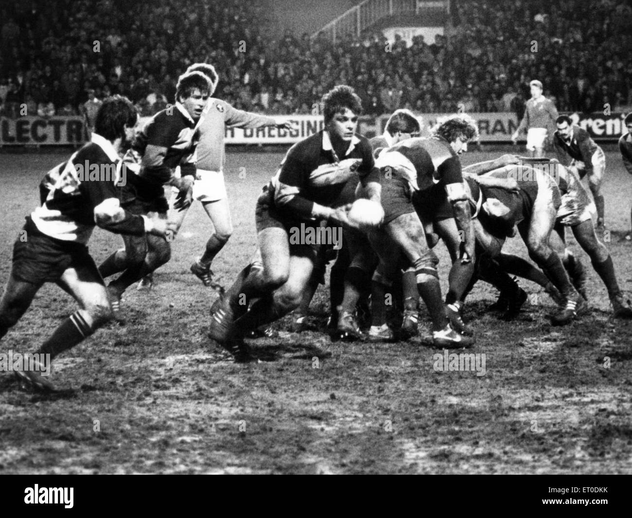 Stuart Russell, London Welsh Rugby-Spieler in Aktion, Circa 1987. Stockfoto