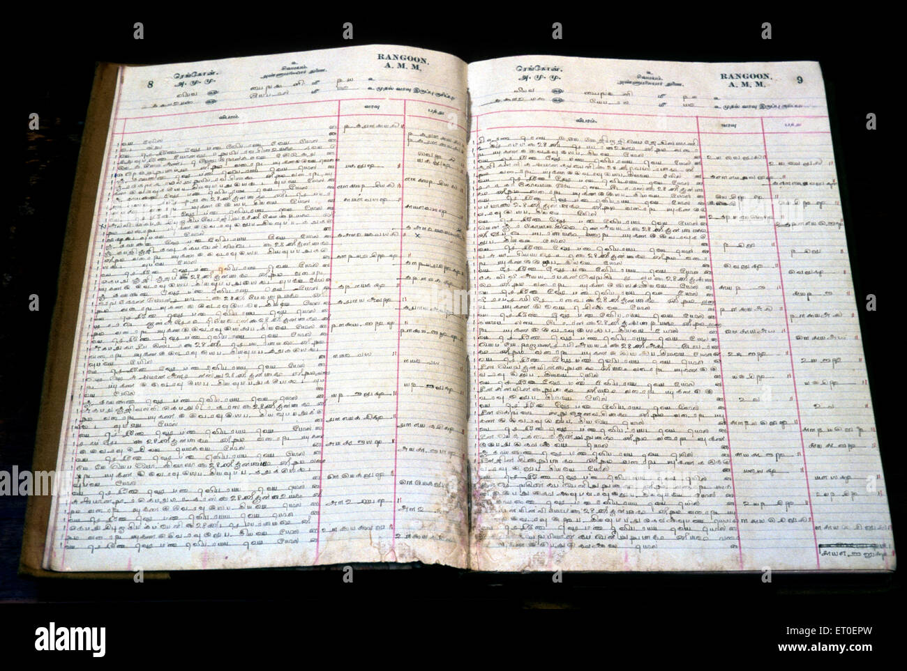 Konto Buch eines chettiar Firma in Rangun Indien - Maa 177785 Stockfoto