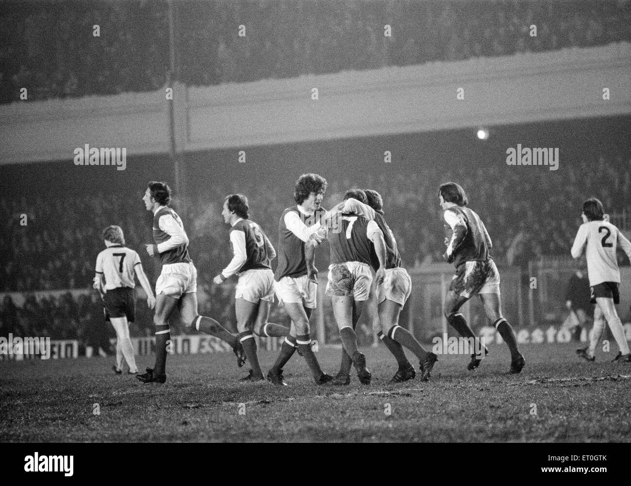 Arsenal, die 3-0 Coventry City, FA-Cup-Wiederholung in Highbury, Mittwoch, 29. Januar 1975 übereinstimmen. Stockfoto