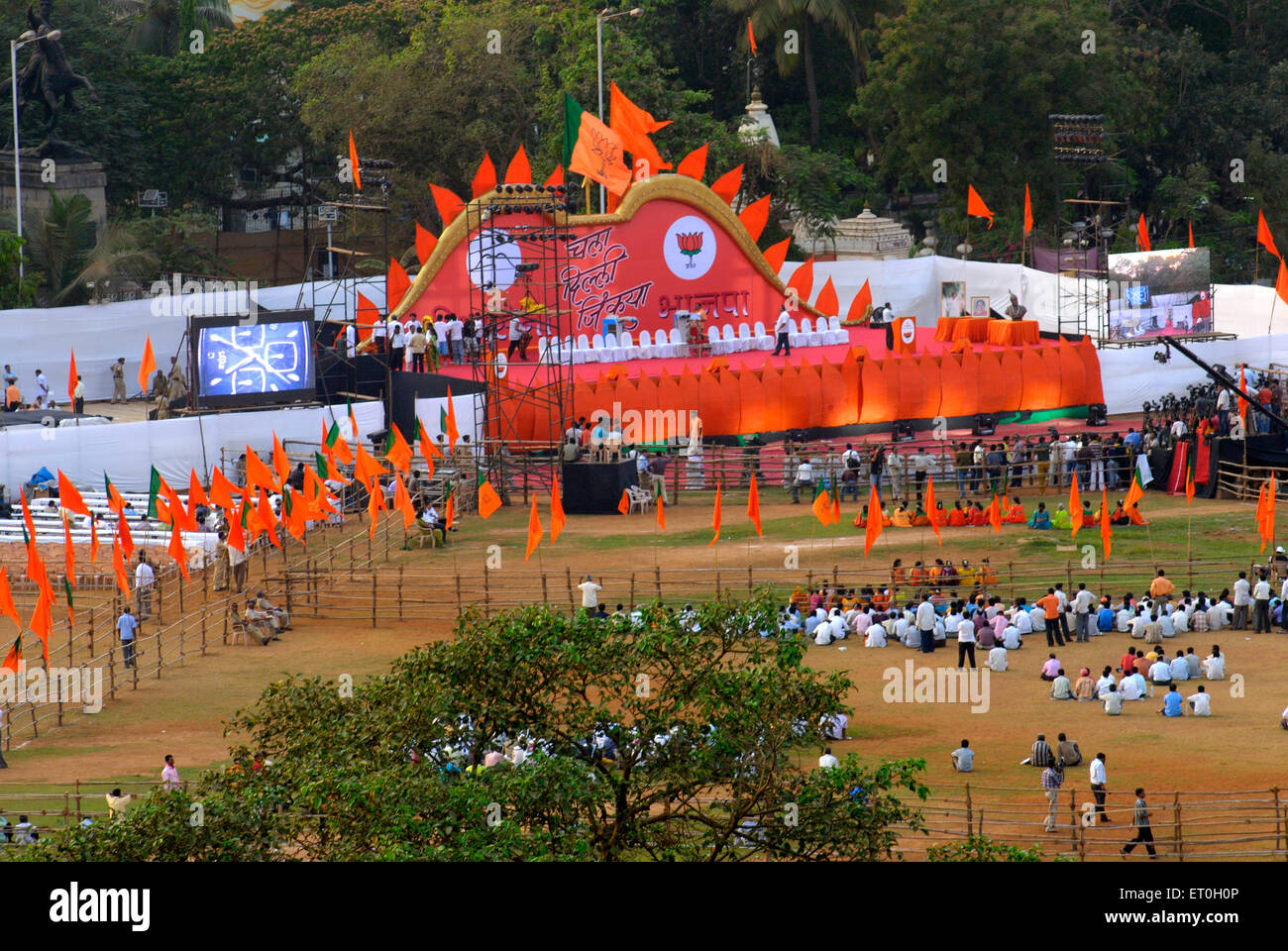 Wahltreffen in Indien Etappe der Kundgebung von Shiv Sena und BJP, Shivaji Park, Dadar, Bombay, Mumbai, Maharashtra, Indien, Asien Stockfoto