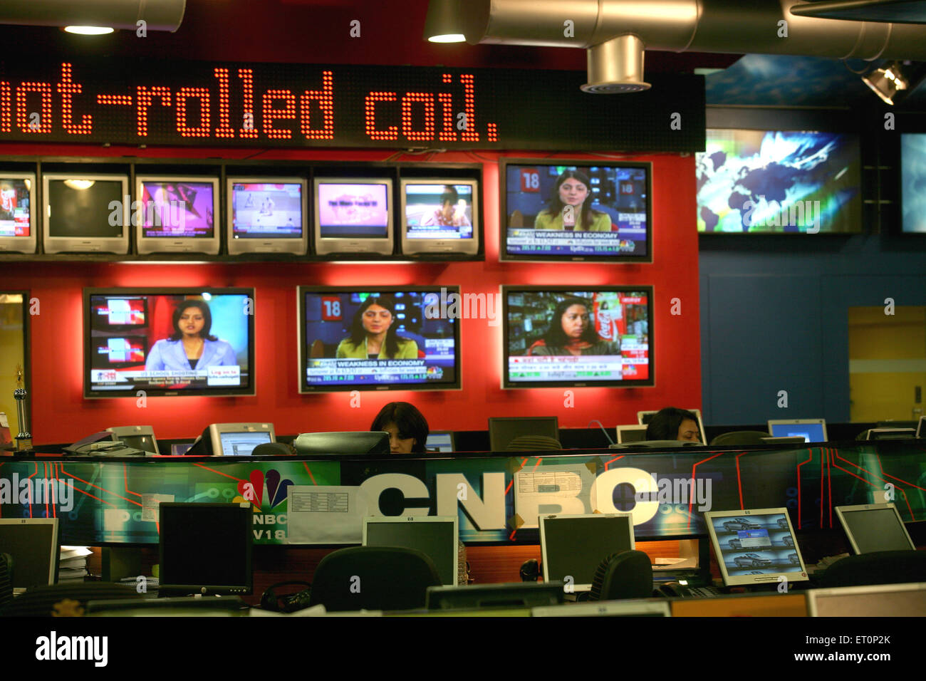 TV Newsroom, CNBC TV-Sender, Bombay, Mumbai, Maharashtra, Indien Stockfoto