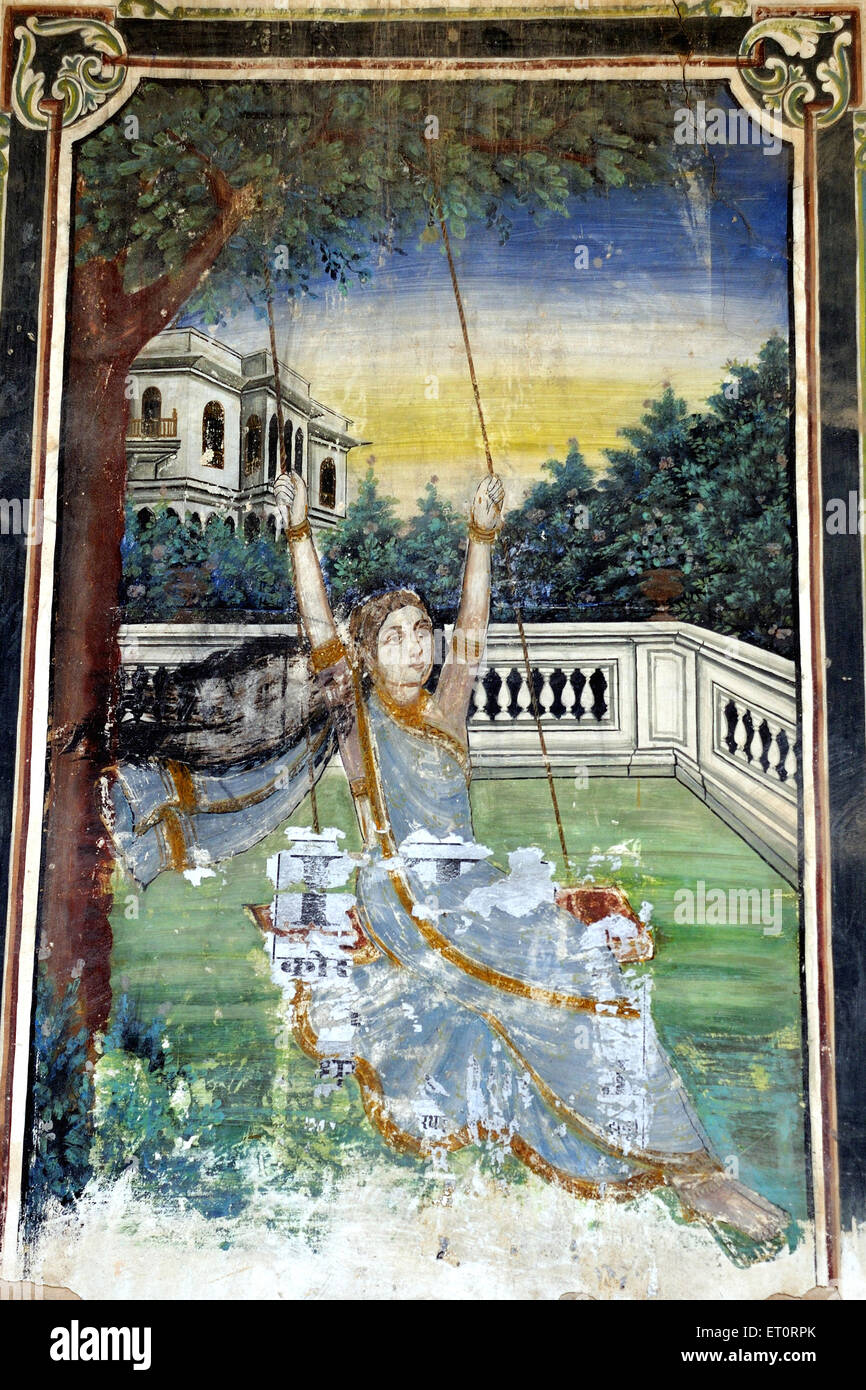 Gemälde an der Wand des Haveli; Fatehpur Shekhawati; Rajasthan; Indien Stockfoto