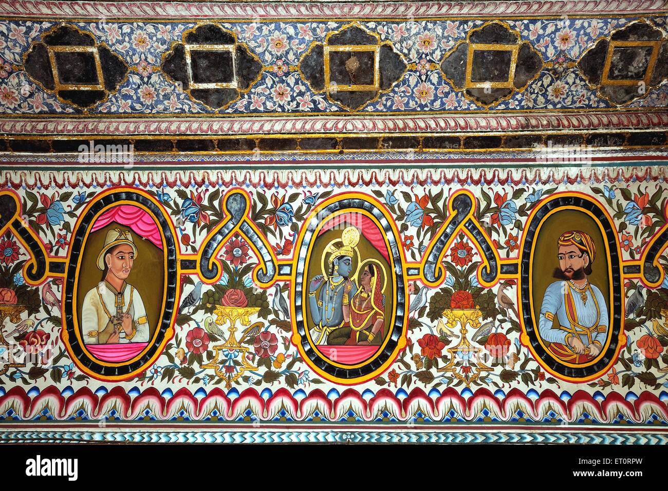 Gemälde an der Wand des Haveli; Fatehpur Shekhawati; Rajasthan; Indien Stockfoto