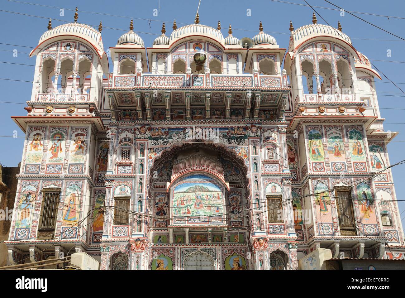 Bemalte Dwarkadhish Tempel; Fatehpur; Rajasthan; Indien Stockfoto