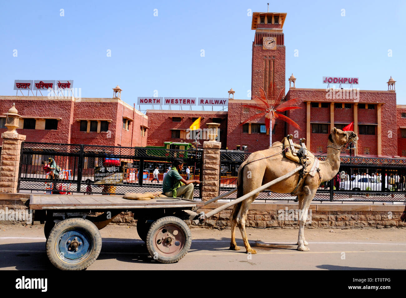 Kamel Wagen vor Jodhpur Bahnhof; Jodhpur; Rajasthan; Indien Stockfoto