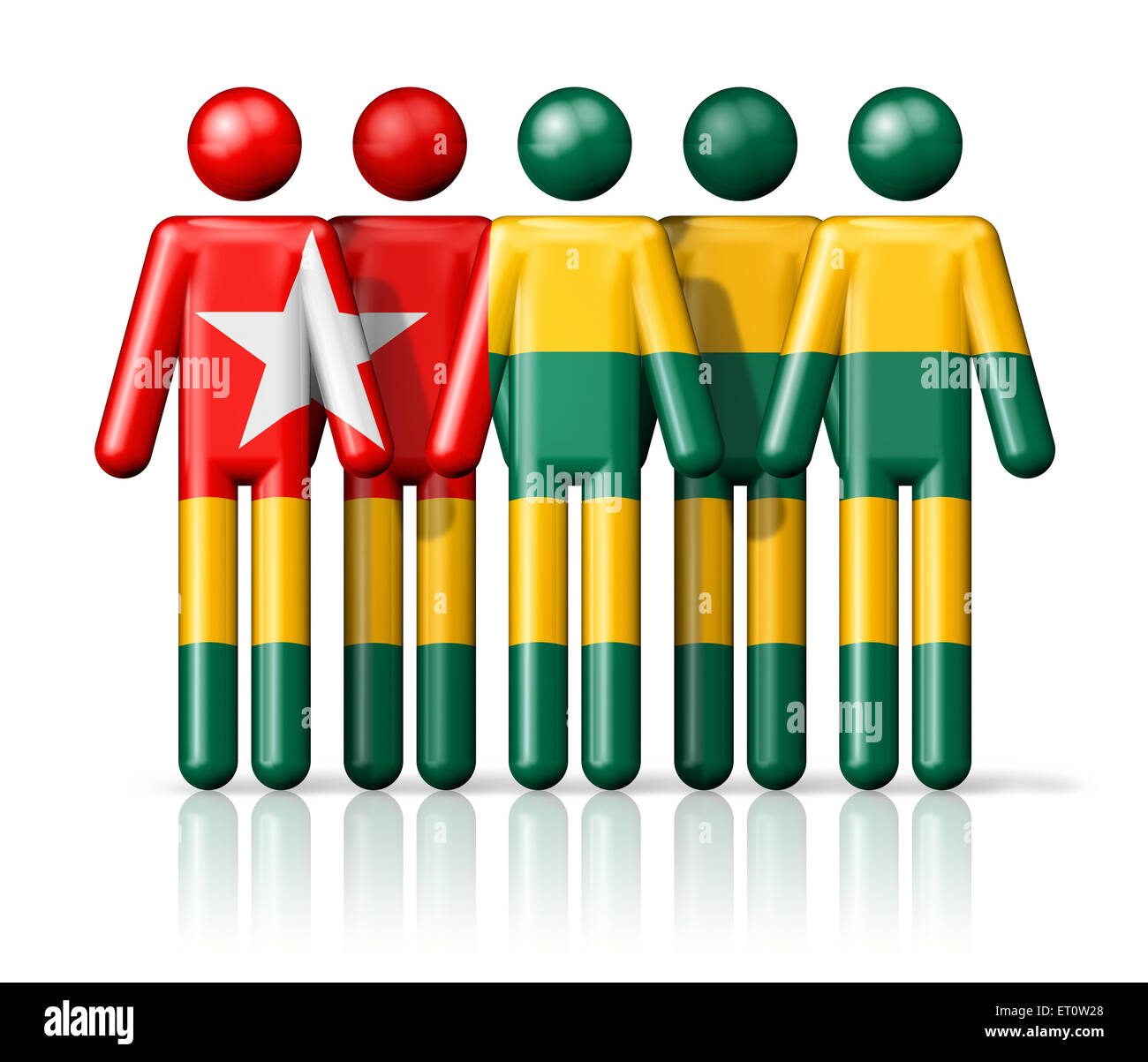 Flagge von Togo auf Strichmännchen - nationalen und sozialen Gemeinschaft Symbol 3D-Symbol Stockfoto