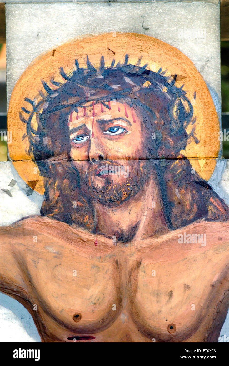 Kruzifix Jesus Christus am Kreuz genagelt, Shivaji Park, Dadar, Bombay, Mumbai, Maharashtra, Indien Stockfoto