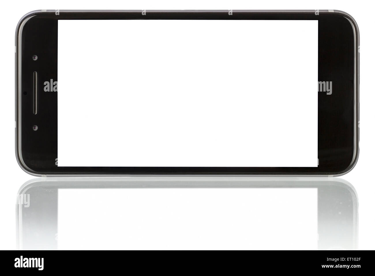 neues Smartphone mit leeren Bildschirm auf weißem Hintergrund Stockfoto