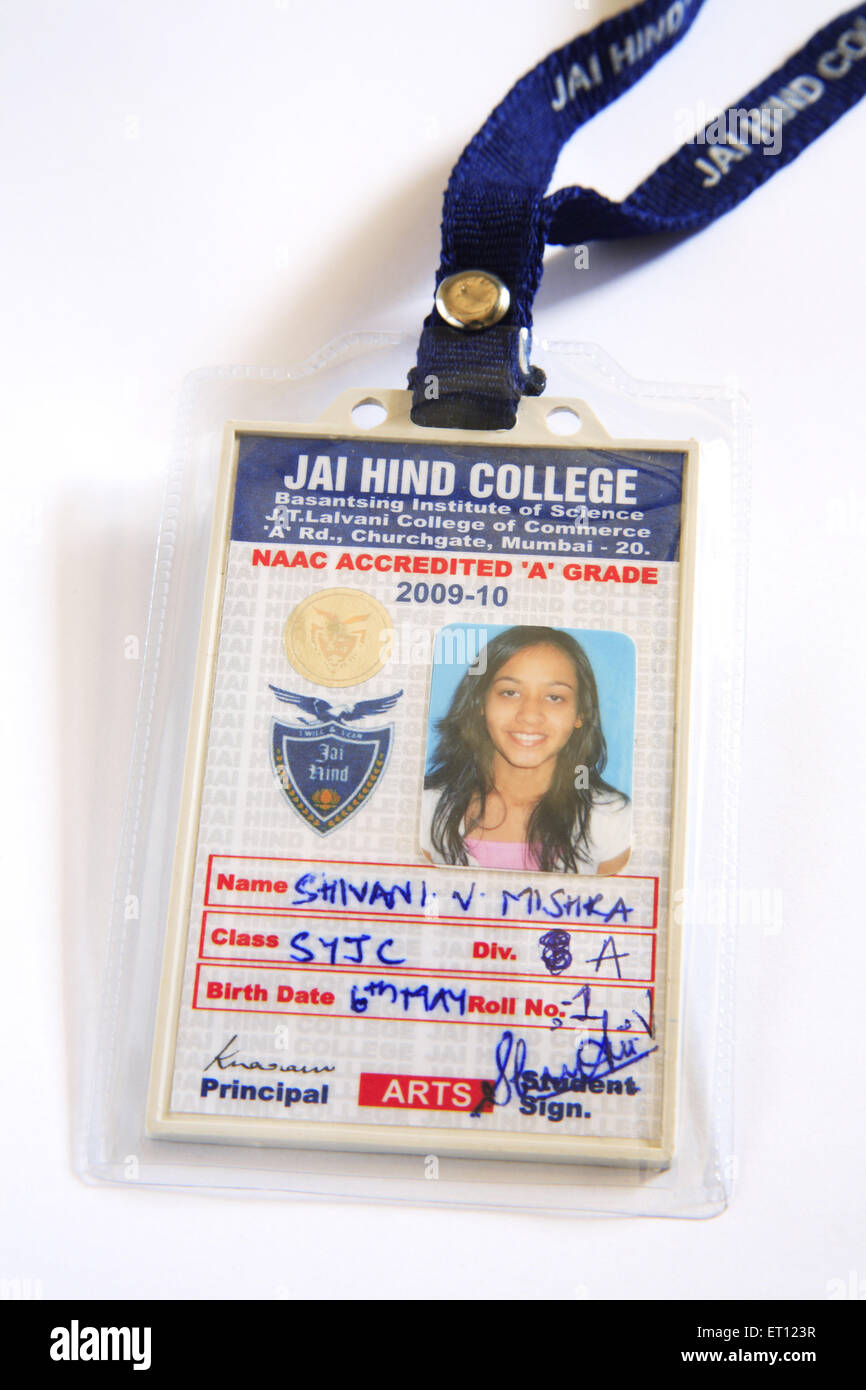 Personalausweis der College-Student auf weißem Hintergrund Stockfoto