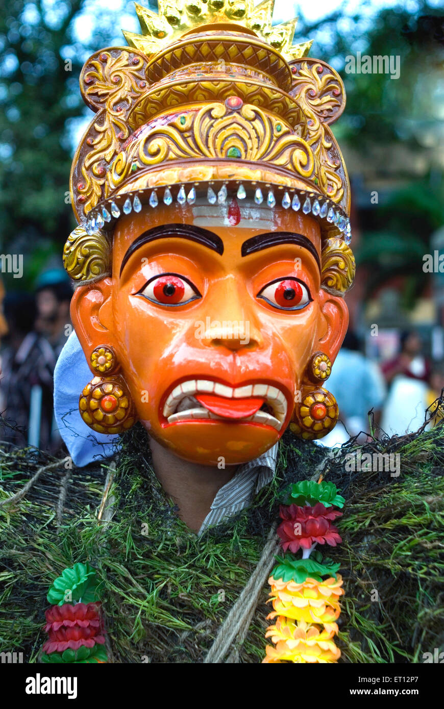 Kummattikali Volkskunst Hanuman Maske Performer während Onam Feier; Trivandrum; Kerala; India 2008 Stockfoto