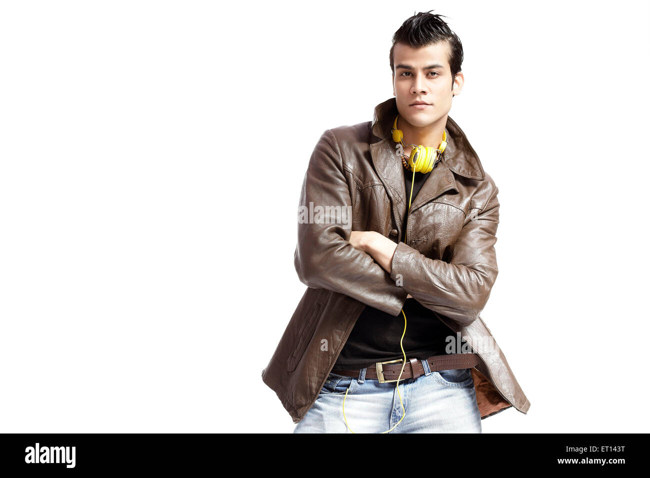 Mann trägt Jeans und Leder Jacke Indien Asien Herr #790E Stockfoto