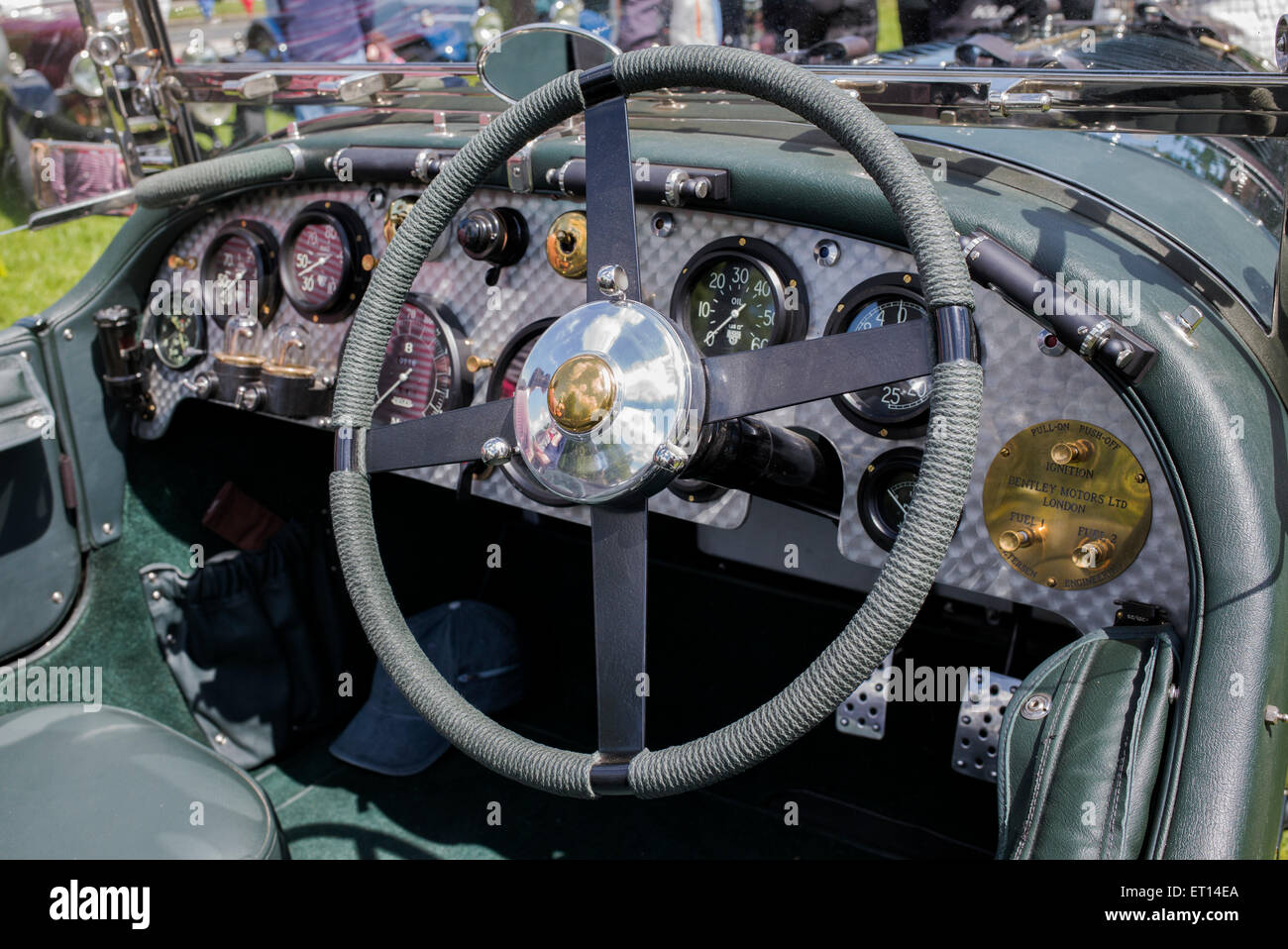 Vintage Gebläse Bentley Interieur bei Oldtimer-Show in den Cotswolds. Broadway, Worcestershire, England Stockfoto