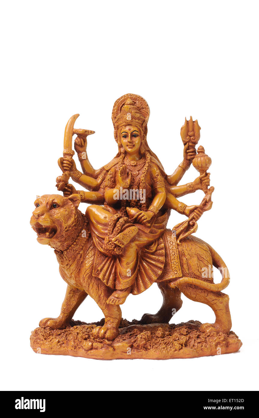 Clay Statue der Göttin Maa Durga montiert auf lion Stockfoto